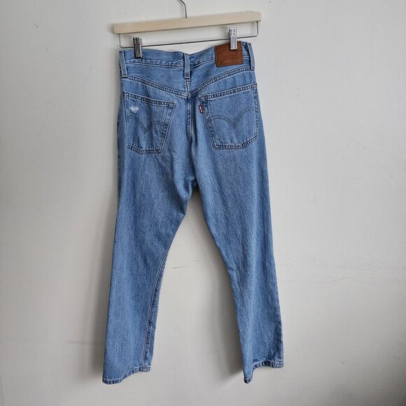 Levi's Premium 501 Jeans Womens Size 25Wx26L Light Wash Distressed Straight Leg - Picture 3 of 8